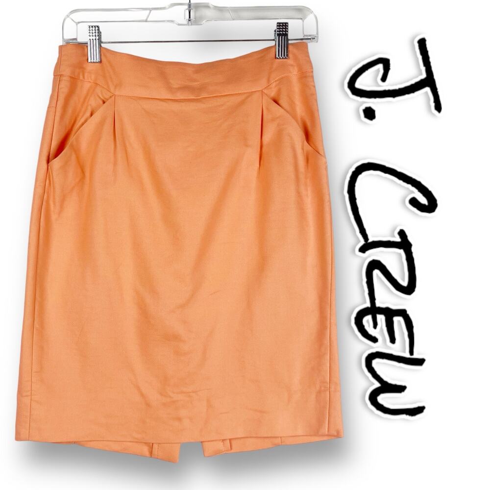 J Crew The Pencil Skirt Peach 100% Cotton Skirt Womens Size 2